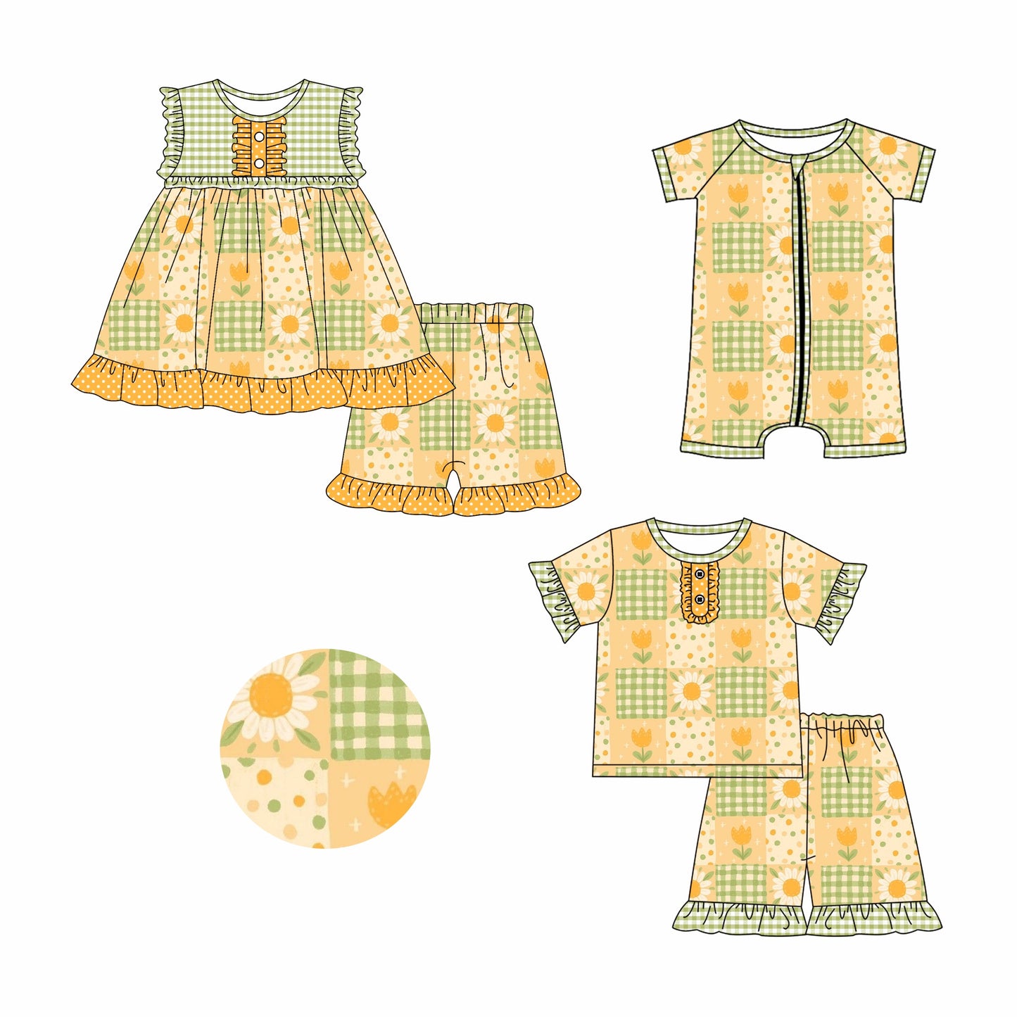 Baby Girl Flower Checked Sibling Romper Dress Set ( Moq 5 Each Style ) 3.12