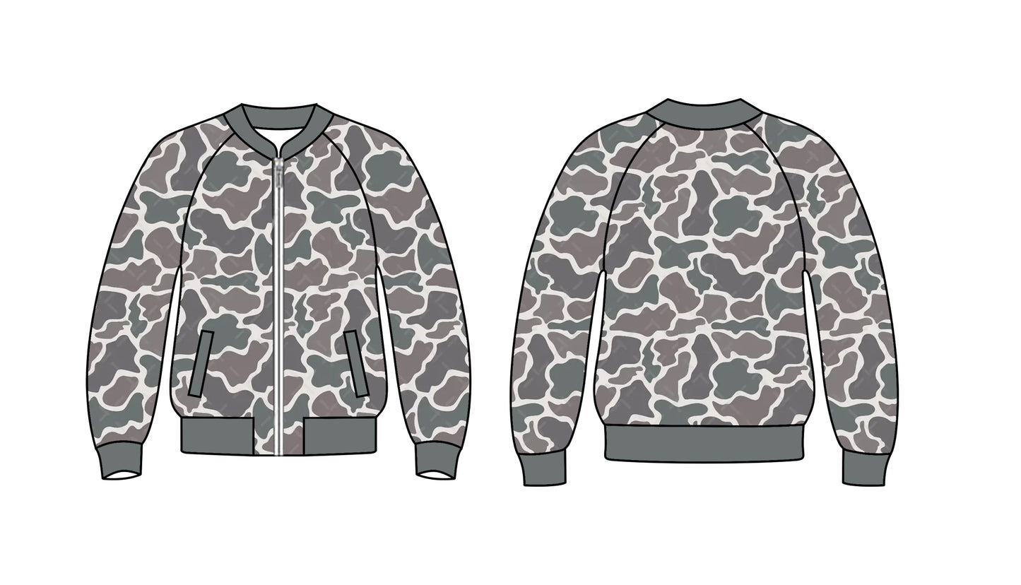 Baby Boy Kids Long Sleeves Grey Camo Zipper Pocket Cardigan Shirt