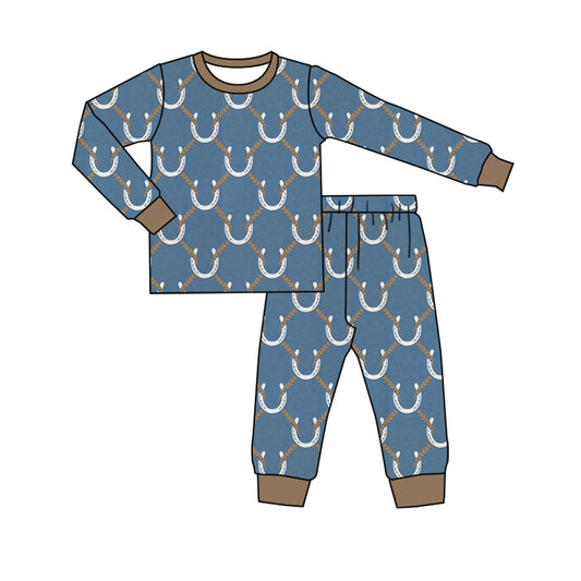 Baby Boy Long Sleeves Horseshoe Shirt Pants Pajamas Western Set