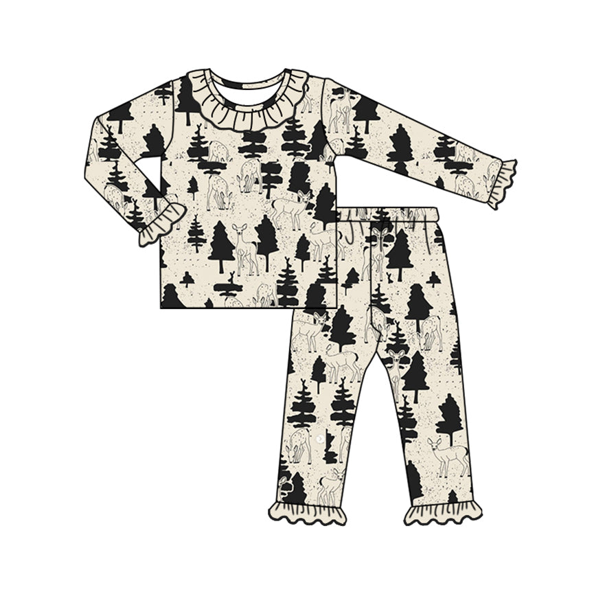 Baby Girl Long Sleeves Deer Tree Shirt Pants Pajamas Set