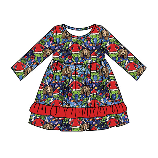 Baby Girl Long Sleeves Christmas Frogs Dogs Dress