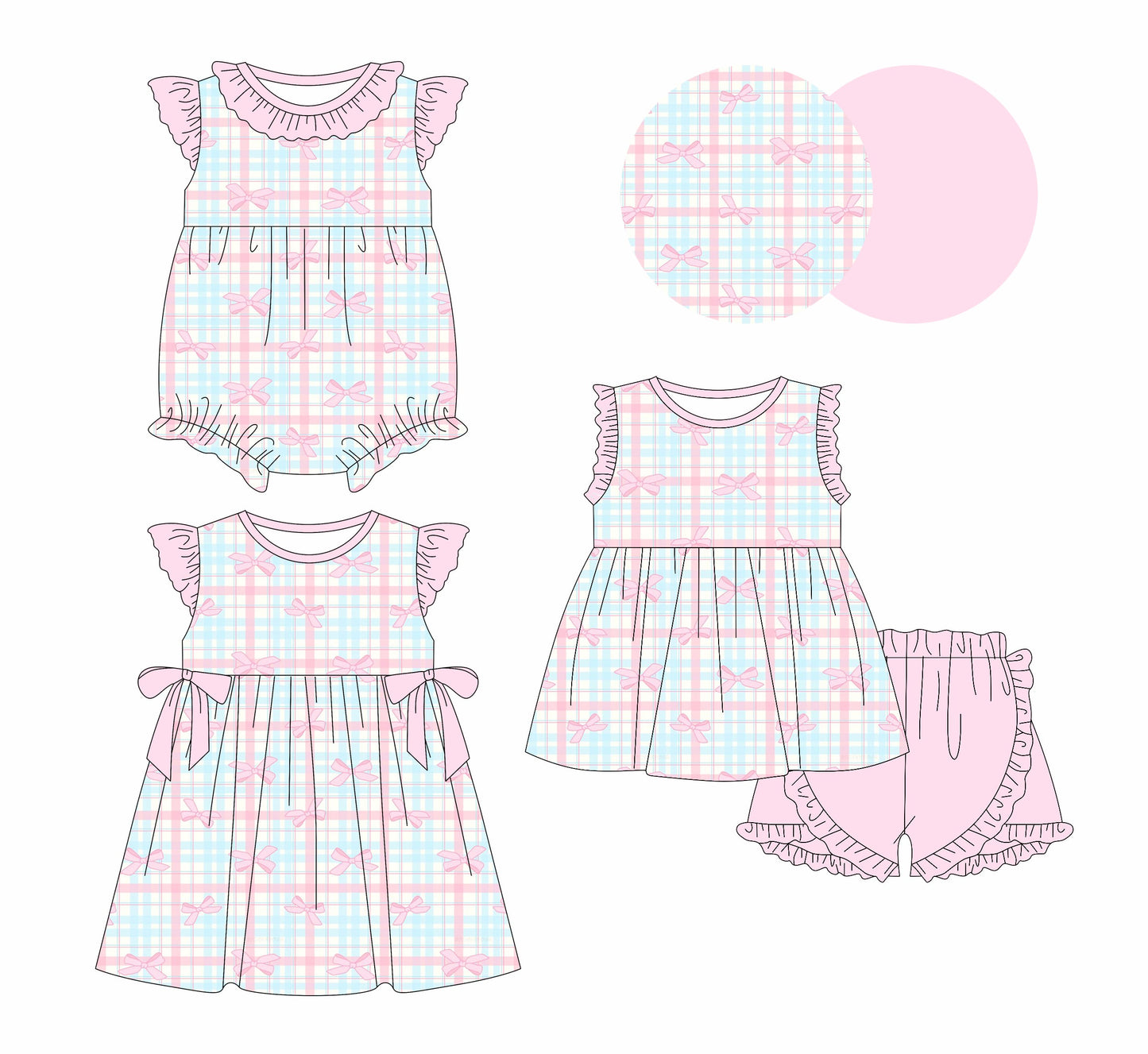 Baby Girl Bows Checked Sibling Romper Dress Set ( Moq 5 Each Style ) 1.13