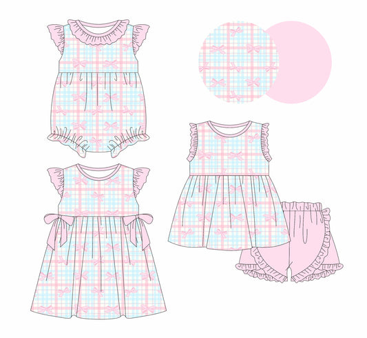 Baby Girl Bows Checked Sibling Romper Dress Set ( Moq 5 Each Style ) 1.13