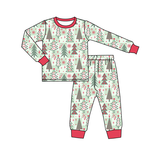 Baby Boy Christmas Tree Checkered Shirt Pants Pajamas Green Set