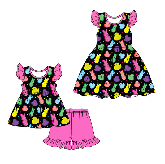 Baby Girl Short Sleeves Easter Rabbits Sibling Dress Set ( Moq 5 Each Style ) 12.27