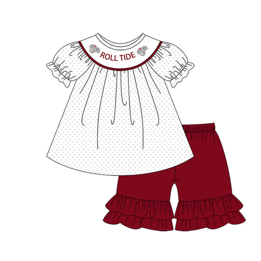 Baby Girl Short Sleeves Elephant Team Tunic Ruffle Shorts Set ( Moq 5 )