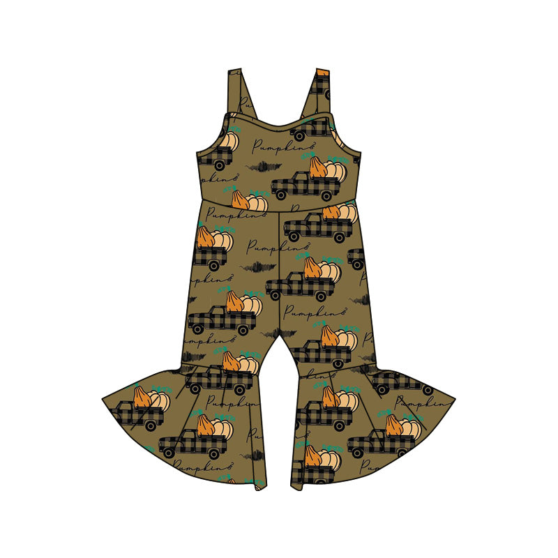 Baby Girl Sleeveless Pumpkin Trucks Fall Clothes Jumpsuit