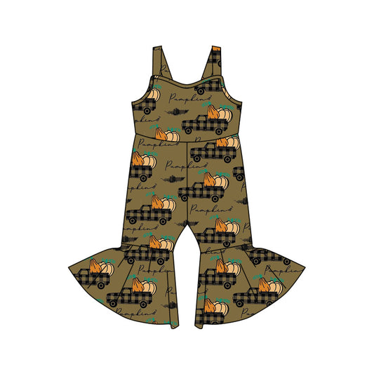 Baby Girl Sleeveless Pumpkin Trucks Fall Clothes Jumpsuit