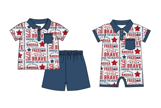 Baby Boy Short Sleeves July 4th Sibling Romper Clothes Set ( Moq 5 Each Design )11.23