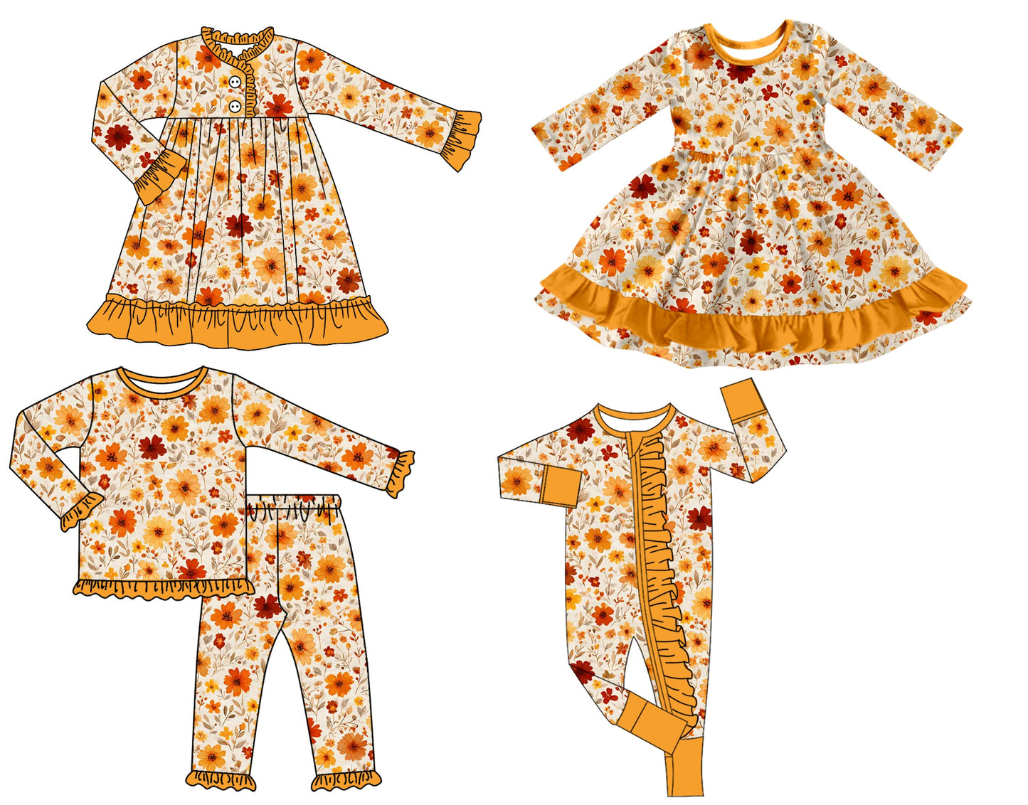 ( Moq 5 Each Style ) Baby Girl Toddler Flower Sibling Romper Dress Set