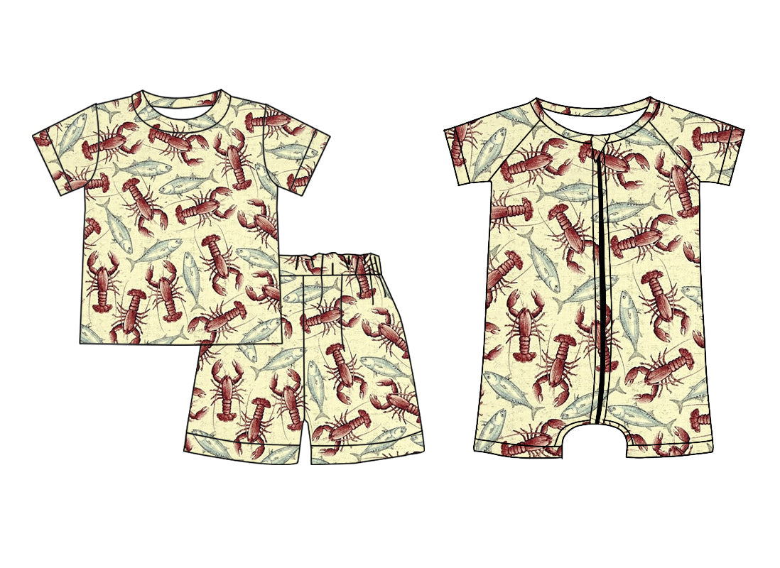 Baby Boy Short Sleeves Crawfish Fish Sibling Romper Set ( Moq 5 Each Style ) 12.17