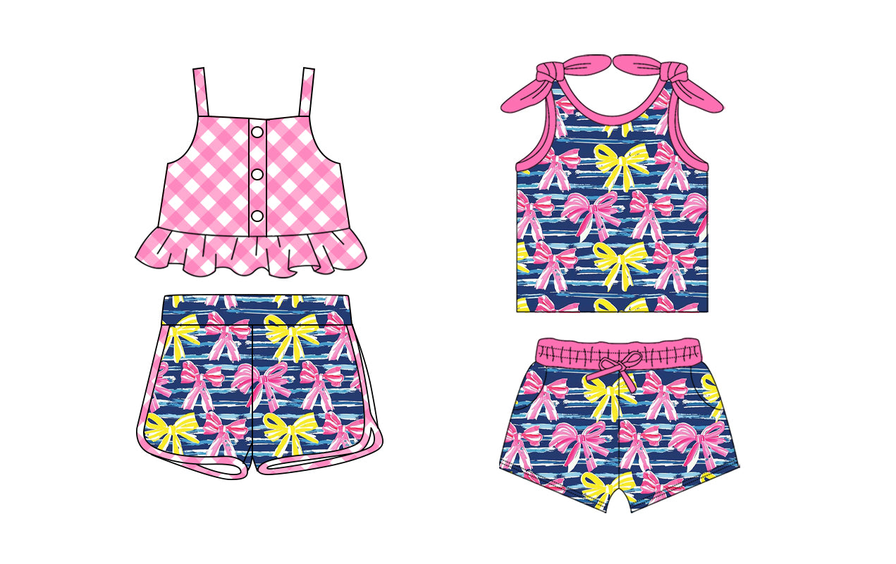 Baby Girl Straps Bows Checked Shorts Sibling Set ( Moq 5 Each Style ) 2.8