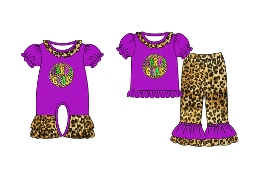Baby Girl Short Sleeves Mardi Gras Leopard Sibling Dress Clothes Set ( Moq 5 Each Design ) 12.7