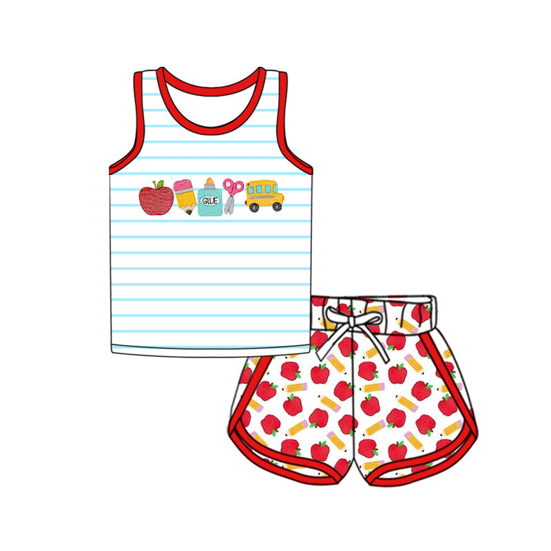 Baby Girl Back To School Vest Apple Pencil Shorts Set ( Moq 5 ) 3.5