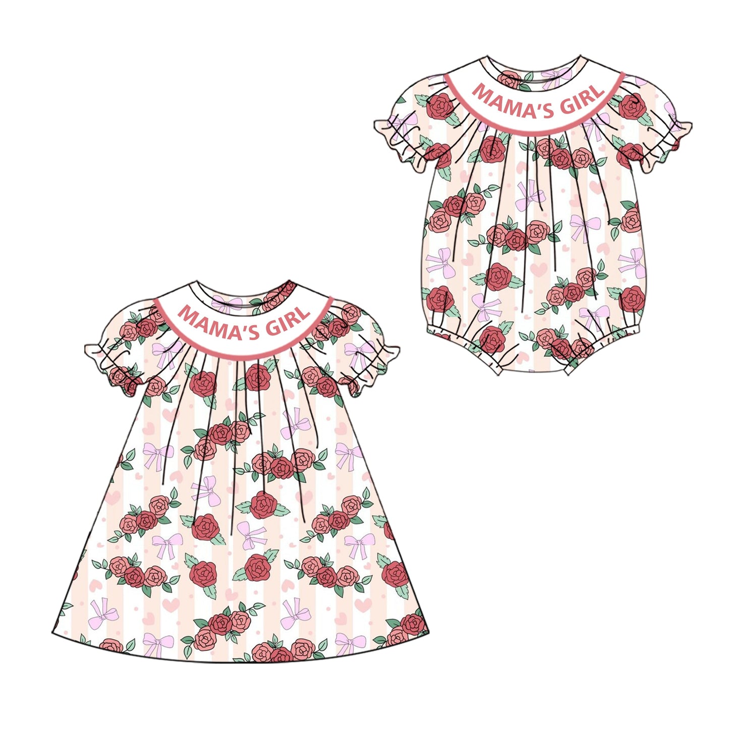 ( Moq 5 Each Style ) Baby Kids Short Sleeves Flower Bows Mama's Girl Sibling Romper Dress 4.19