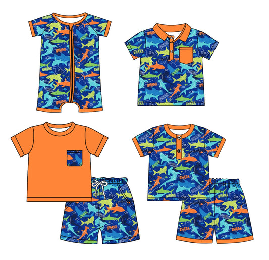 Boy Kids Toddler Short Sleeves Sharks Sibling Romper Shirt Set ( Moq 5 Each Style ) 3.13