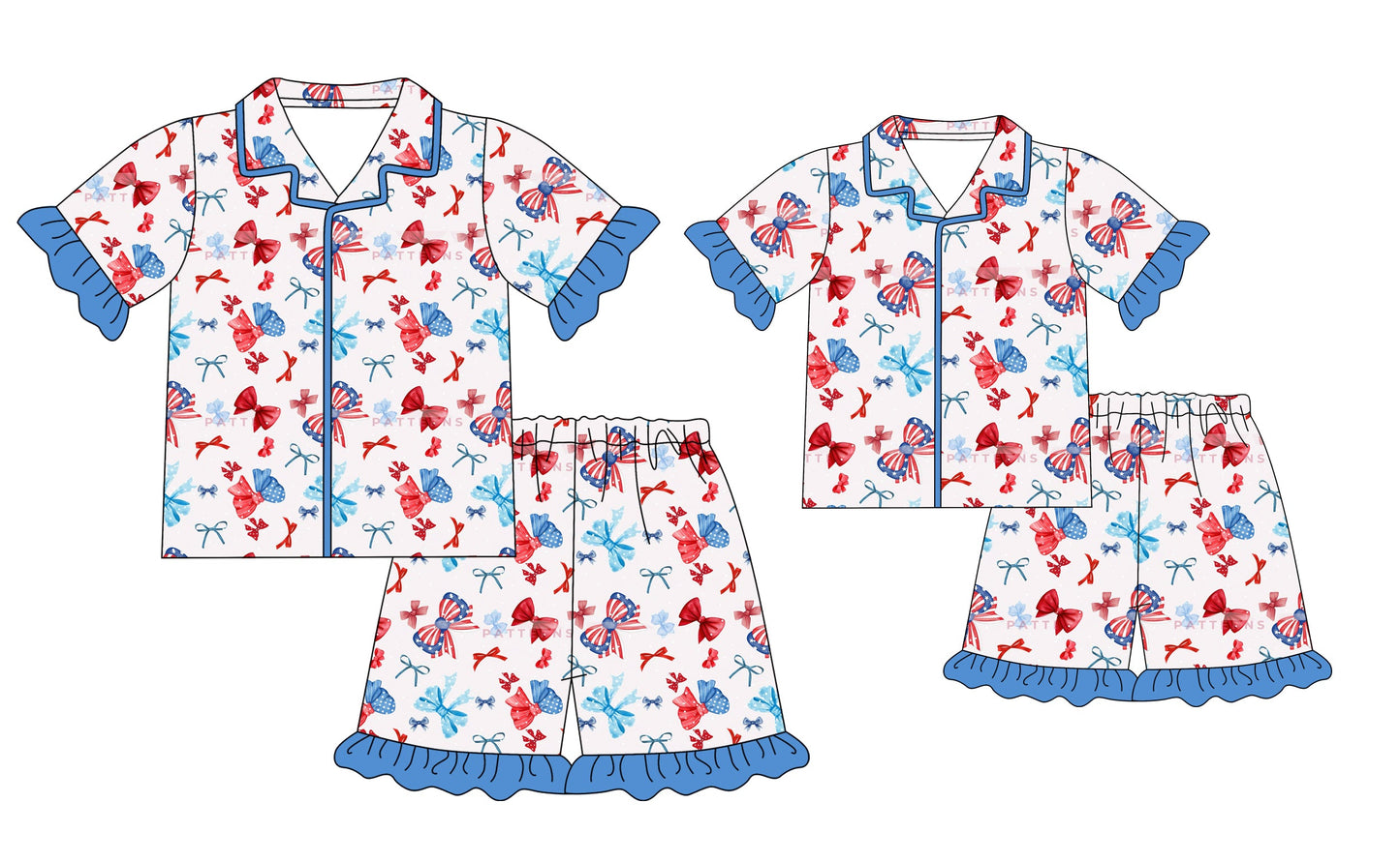Baby Girl Toddler Adult Women July 4th Bows Sibling Family Pajamas Set ( Moq 5 Each Style ) 12.20
