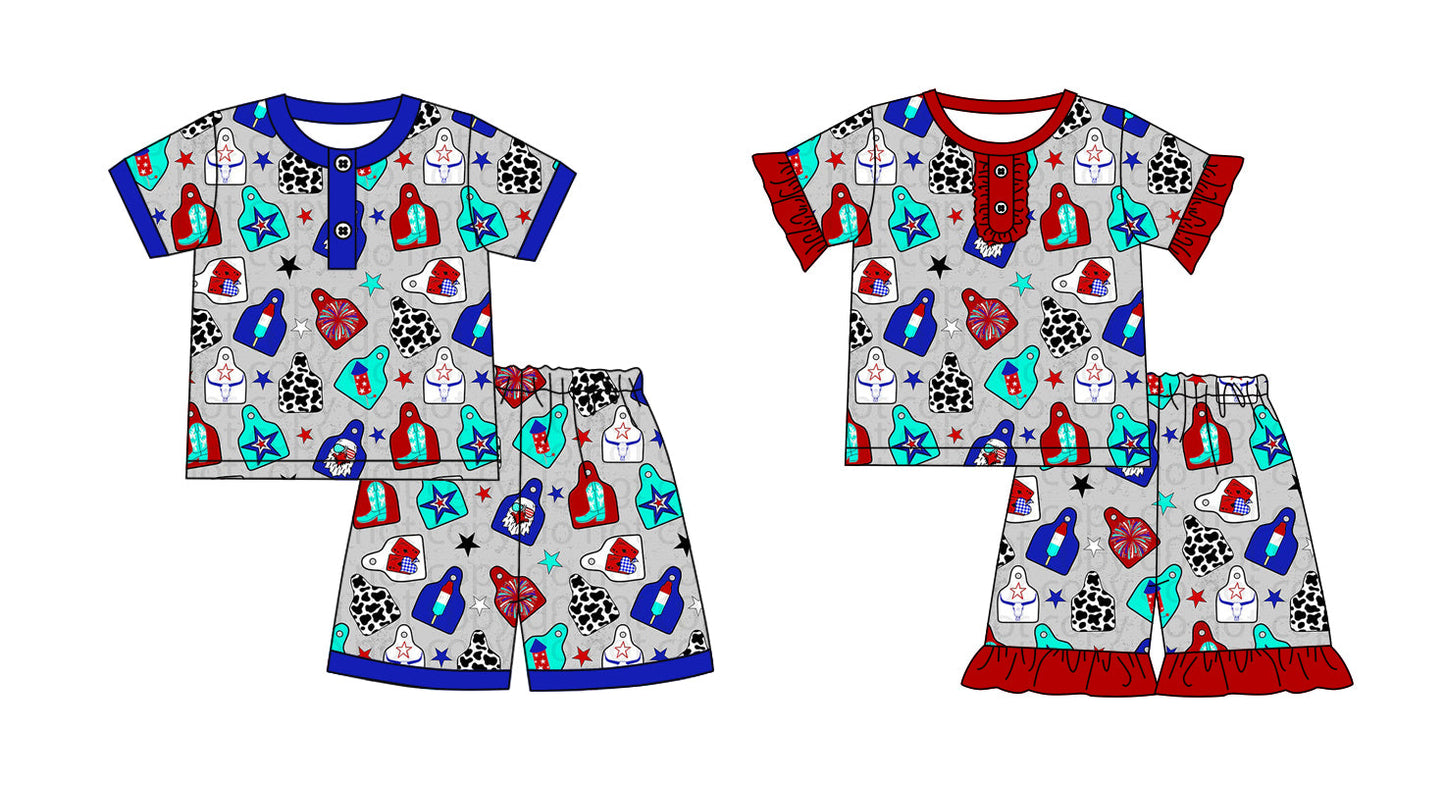 Baby Boy Girl Short Sleeves Western Sibling Pajamas Set ( Moq 5 Each Style ) 12.21