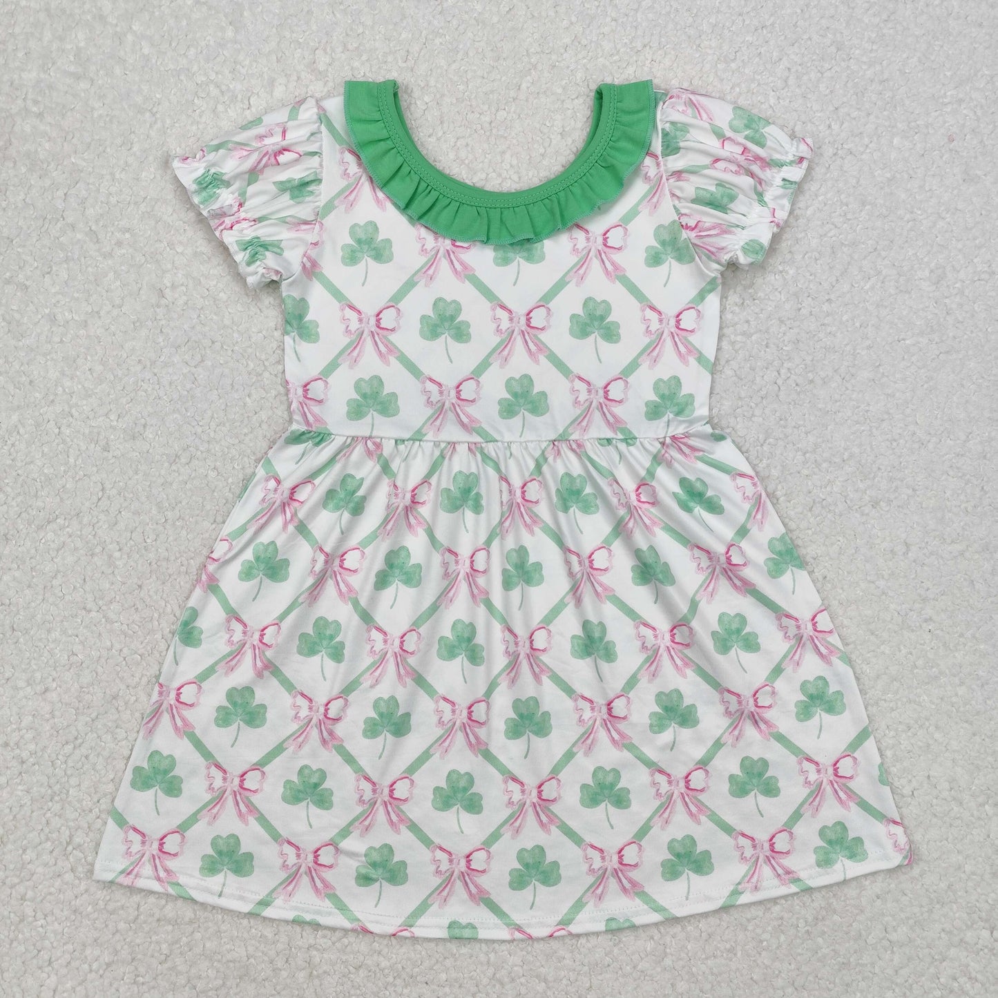 Baby Girl Short Sleeves St Patrick Bows Knee Length Dress