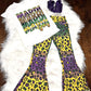 GSPO1330 Baby Girl Mardi Gras Shirt Leopard Denim Pants Set