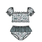 ( Moq 5 ) Preorder Baby Girls Kids Short Sleeves Grey Camo Tops Brown Ruffle Shorts Set Swimsuit