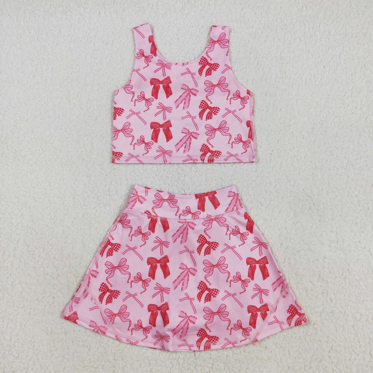 Baby Girl Sleeveless Pink Bows Tops Skorts Yoga Active Set RTS
