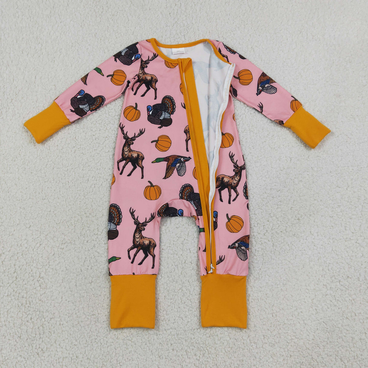 Baby Girls Infant Ducks Deer Pumpkins Fall Zipper Footie Sleeper Romper Clothes RTS