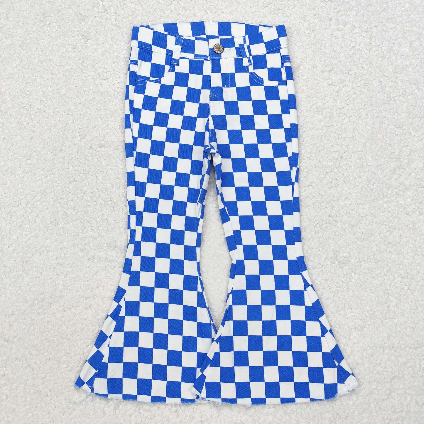 Baby Girl Blue Checkered Bell Denim Pants