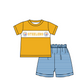 ( Moq 5 ) Baby Boys Toddler Orange Short Sleeves Shirt Stripes Shorts Team Summer Set