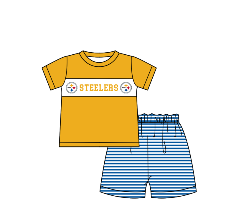 ( Moq 5 ) Baby Boys Toddler Orange Short Sleeves Shirt Stripes Shorts Team Summer Set