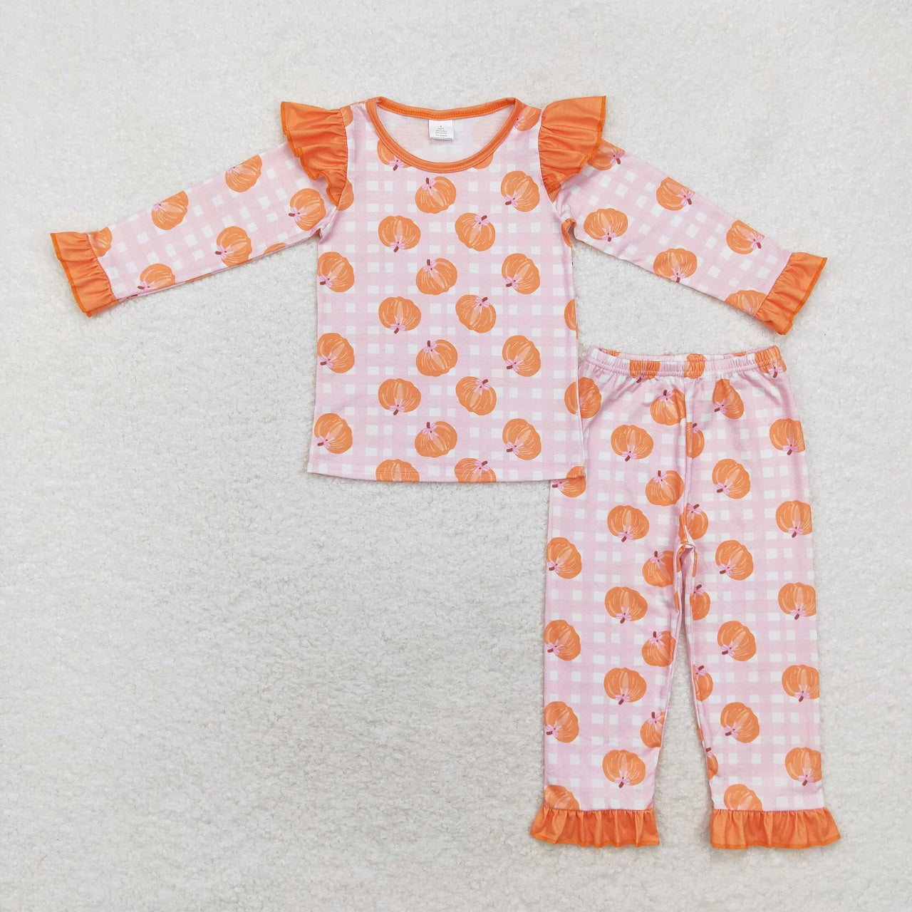 Baby Boy Orange Pumpkin Blue Plaid Shirt Pants Pajamas Bamboo Set