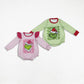 Sibling Baby Boys Girls Long Sleeves Green Face Christmas Bubble Romper RTS