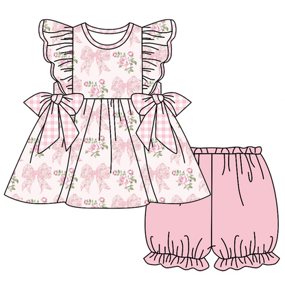 Baby Boy Girl Flower Pink Bows Sibling Dress Romper Clothes Set ( Moq 5 Each style )11.30