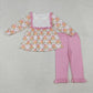 ( No moq ) Preorder Baby Girl Long Sleeves Pumpkin Bows Tunic Pink Pants Set RTS