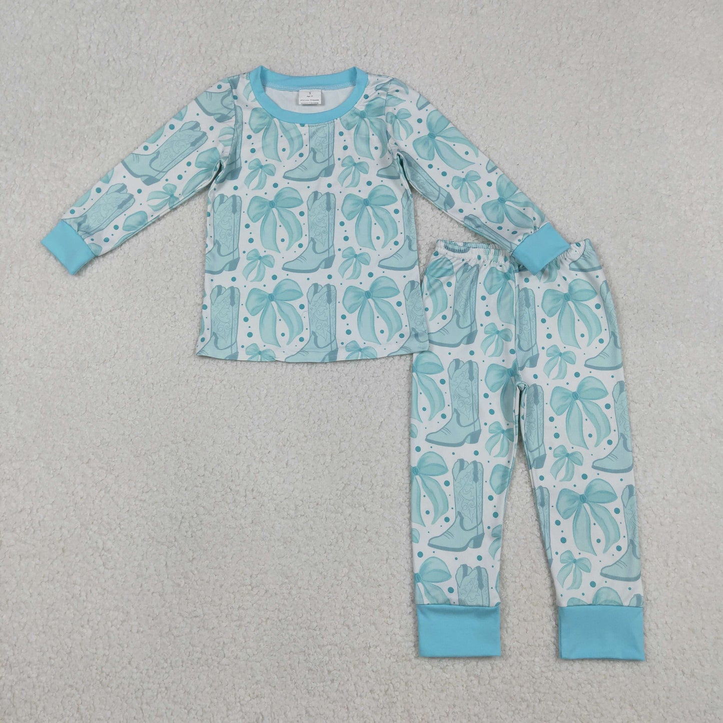 Baby Girl Kids Long Sleeves Bows Boots Shirt Pants Western Pajamas Set RTS