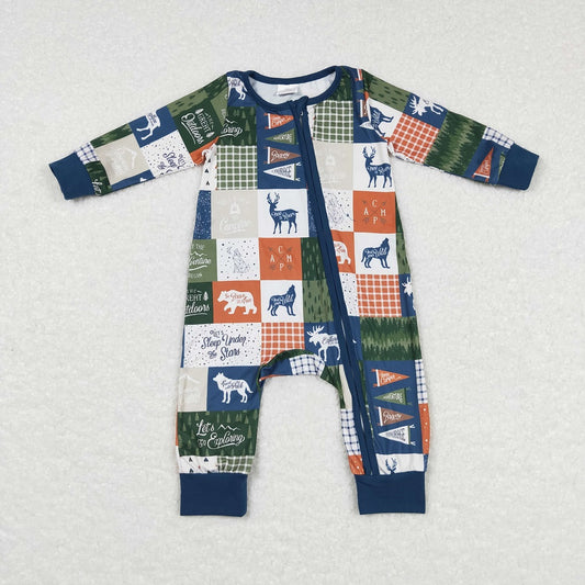 LR0719 Baby Boy Long Sleeves Deer Bear Zipper One Piece Romper