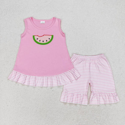 Baby Girl Embroidery Watermelon Summer Sibling Sister Romper Set