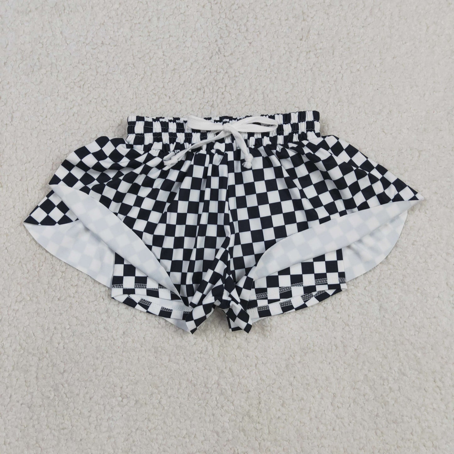 Baby Girls Kids Black Checked Ruffle Shorts Bottom Yoga Clothes RTS