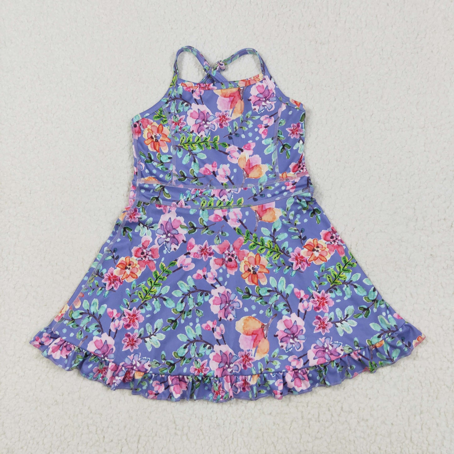 Baby Girl Athletic Flower Purple Ruffle Yoga Active Wear Skort Dress RTS