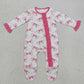 Baby Girl Long Sleeves Pink Bows Ruffle Zipper Footie Romper