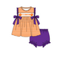 ( Moq 5 ) Baby Girls Toddler Orange Stripes Purple Bows Tops Bummie Shorts Team Set