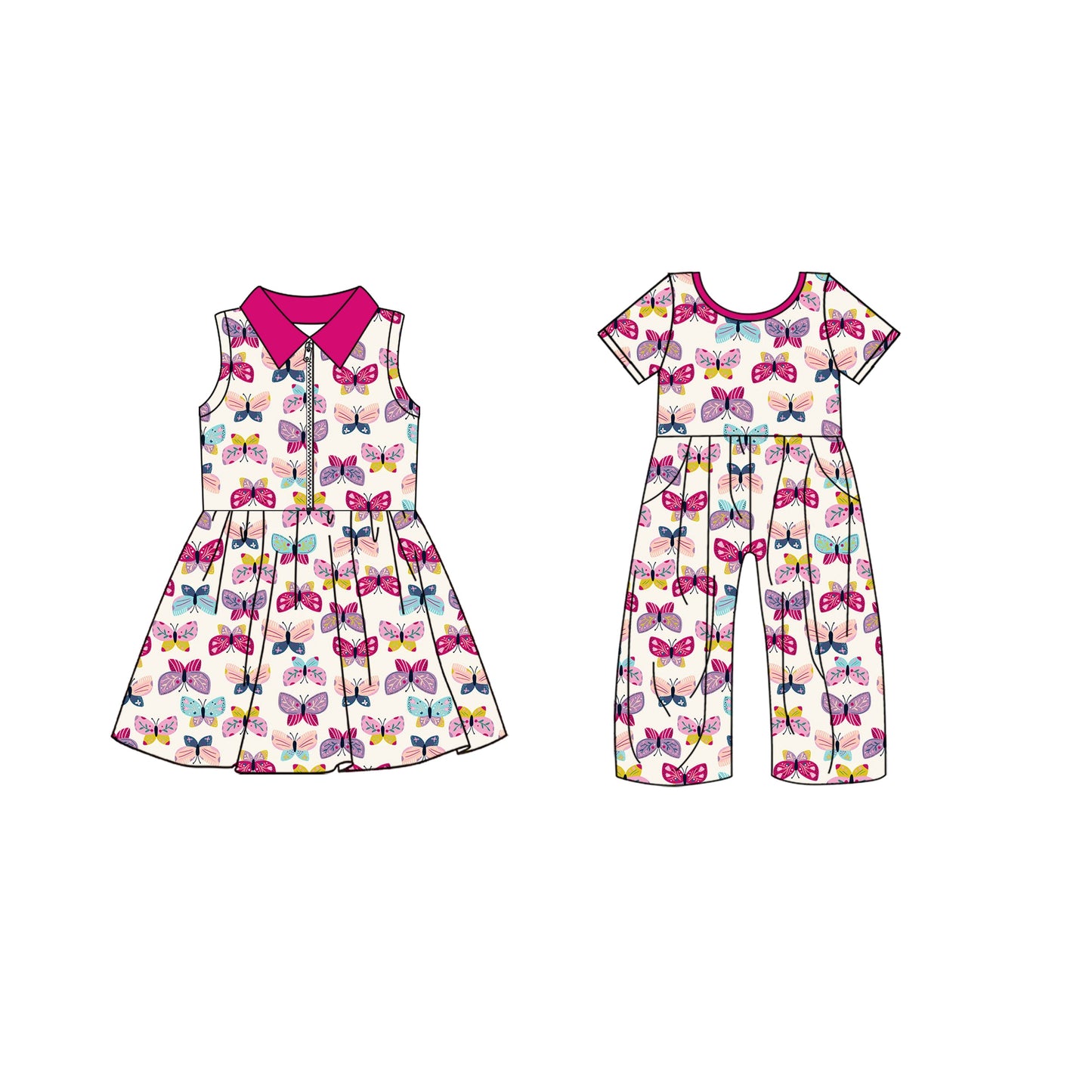 ( Moq 5 Each Style ) Baby Girl Butterflies Sibling Dress Pockets Jumpsuit 4.25
