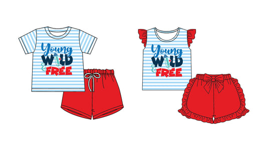 Baby Boy Girl Short Sleeves Wild Stripes Red Shorts Sibling Set ( Moq 5 Each Style ) 2.8