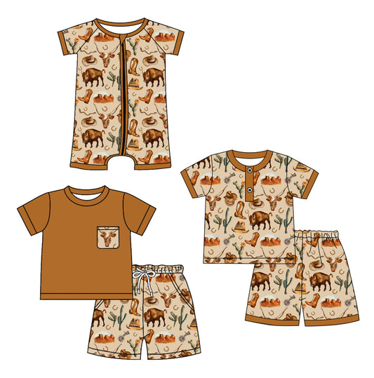 Baby Boy Short Sleeves Western Cow Sibling Romper Set ( Moq 5 Each Style ) 12.24