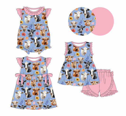 Baby Girl Western Cow Flower Sibling Romper Dress Set ( Moq 5 Each Style ) 1.23