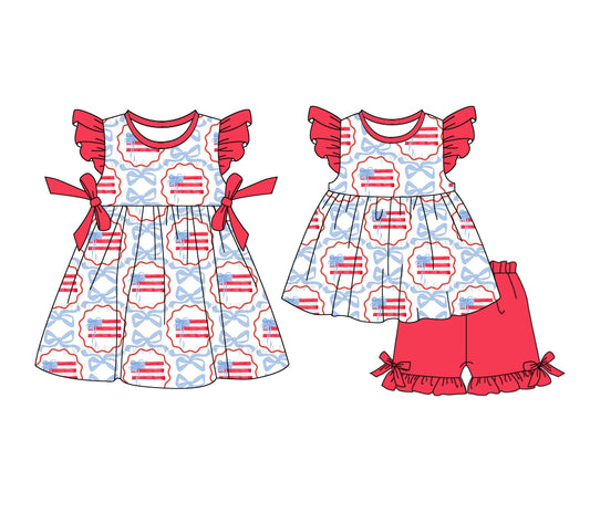 Baby Girl July 4th Flags Bows Sibling Dress Set ( Moq 5 Each Style ) 1.4