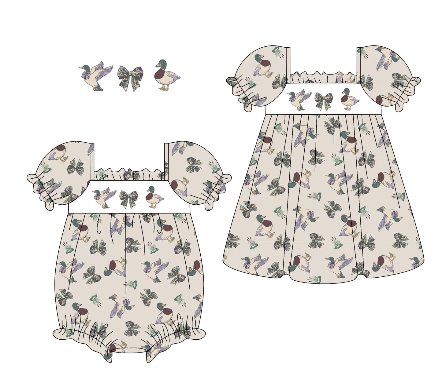 Baby Girl Ducks Bows Sibling Romper Dress ( Moq 5 Each Style ) 1.10