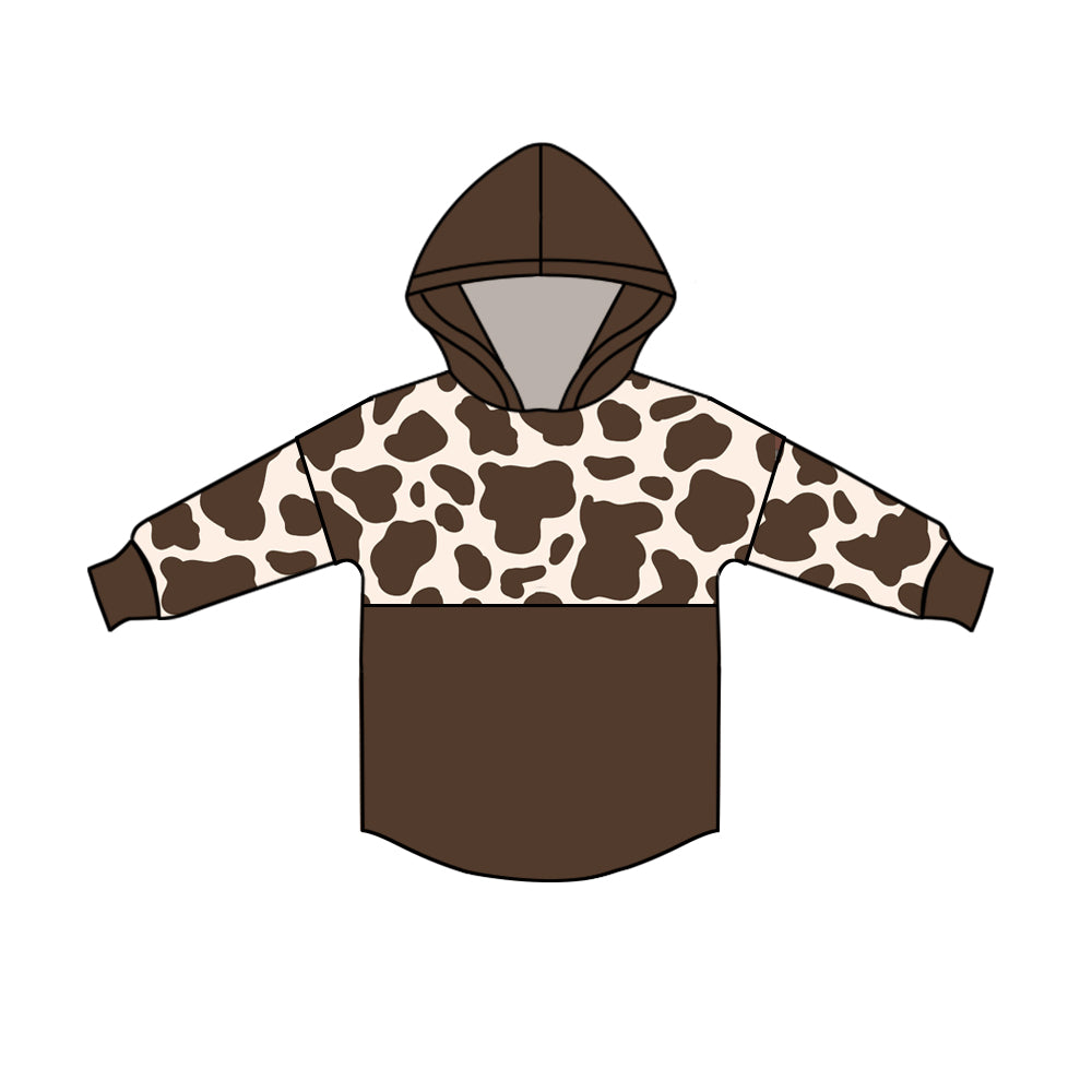 Baby Kids Hoodie Long Sleeves Brown Cow Print Pullover Shirts Moq 5