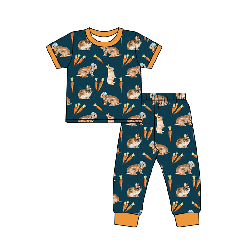 Baby Boy Short Sleeves Carrot Rabbit Shirt Pants Pajamas Easter Set Moq 5