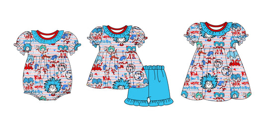 Baby Girl Short Sleeves Reading Stripes Sibling Romper Dress Set ( Moq 5 Each Design ) 12.12